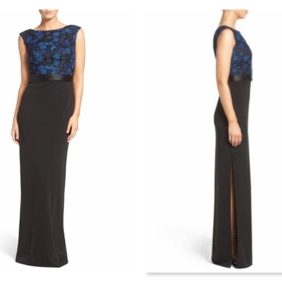 Aidan Mattox floral lace bodice sleeveless long gown - Picture 4 of 9